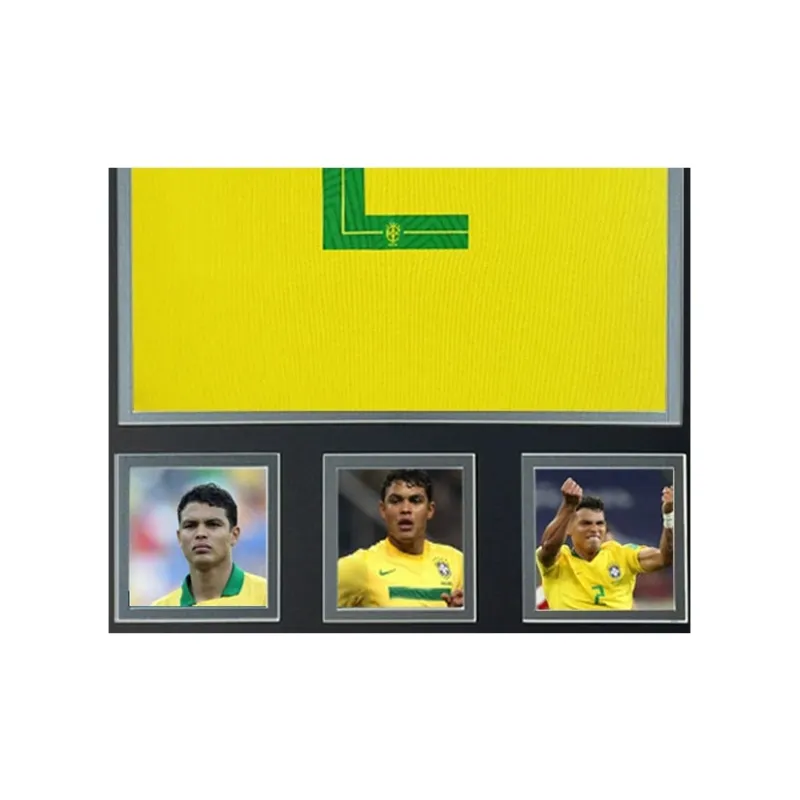 Three For Thiago Silva 2018 Brazil, Autographed Signature, Soccer Apparel Jersey, Includes Certificate, Framed-3