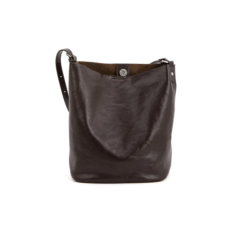 VENOF Cow Leather Bucket Bag, Handbag, Shoulder Bag Women's Vegetable Tanned Coffee/Vegetable Tanned Black-2