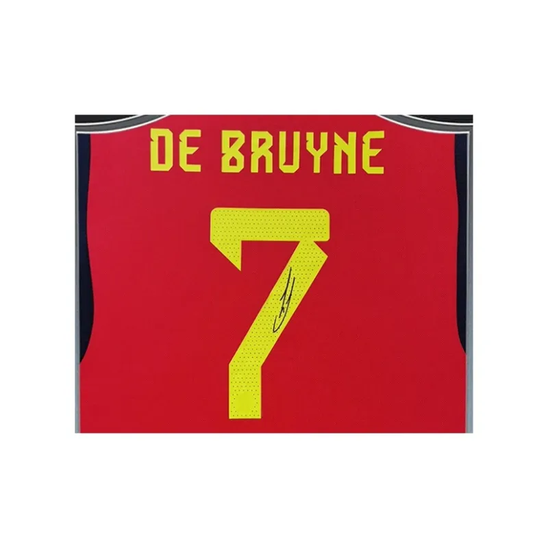 Three For De Bruyne 2022 World Cup Belgium Team, Autographed Soccer Apparel Jersey, Framed With SA Certificate-2