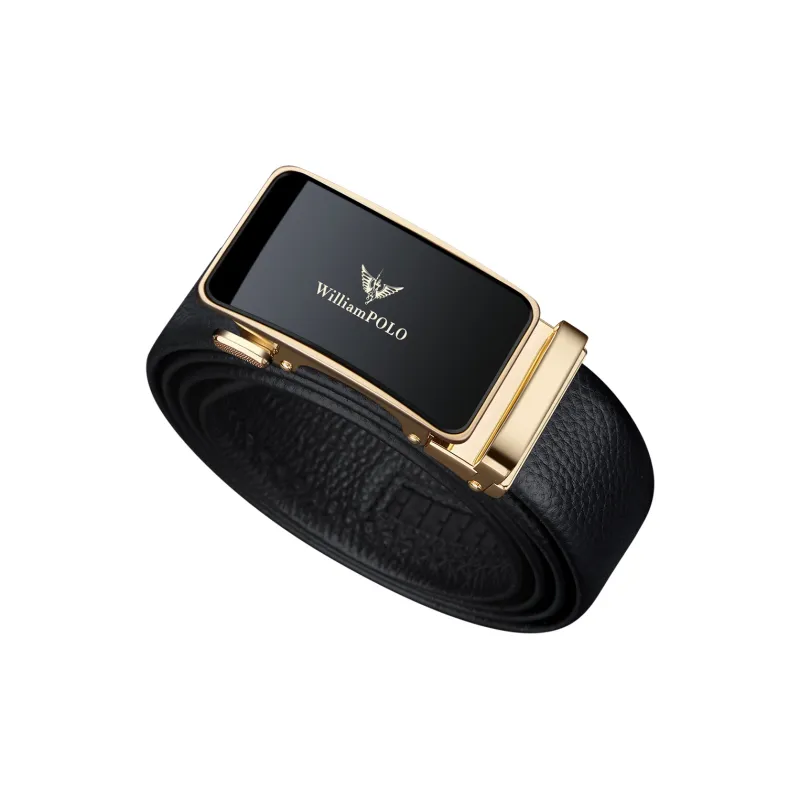 WilliamPOLO Cow Leather Leather Belts Men's Gold 3.5cm Width-2