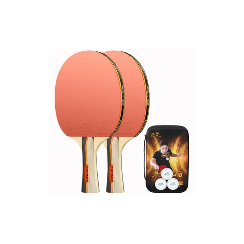 DOUBLEFISH Ping Pong Paddles Unisex All Wood Professional Competition [Long Handle Shakehand Grip 2 Pcs]