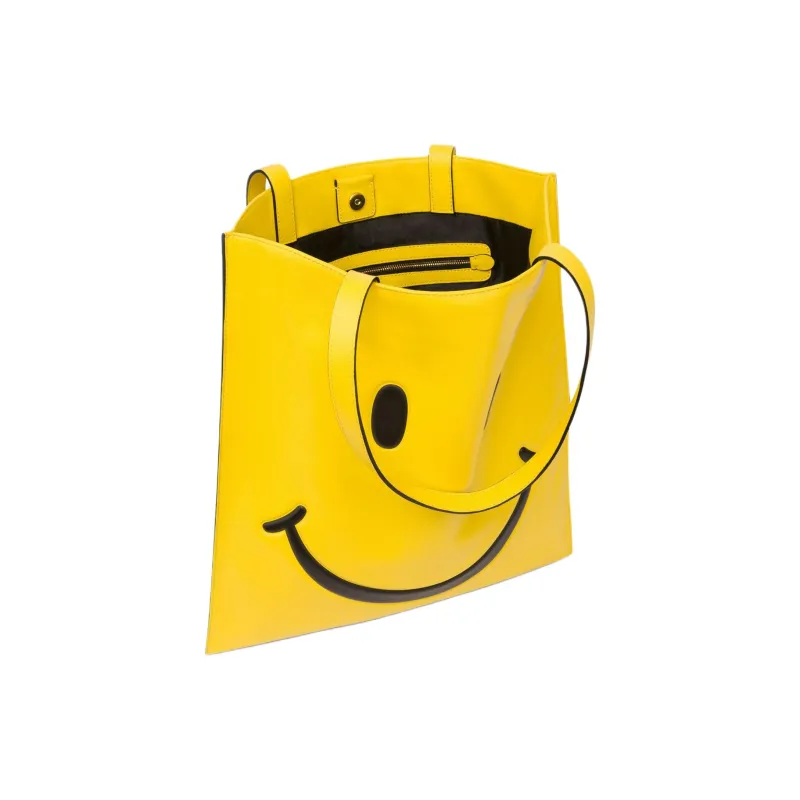 MOSCHINO Smiley® Collaboration Sheepskin Tote Bag Shopping Bag Handbag Large Size Women's Yellow-2