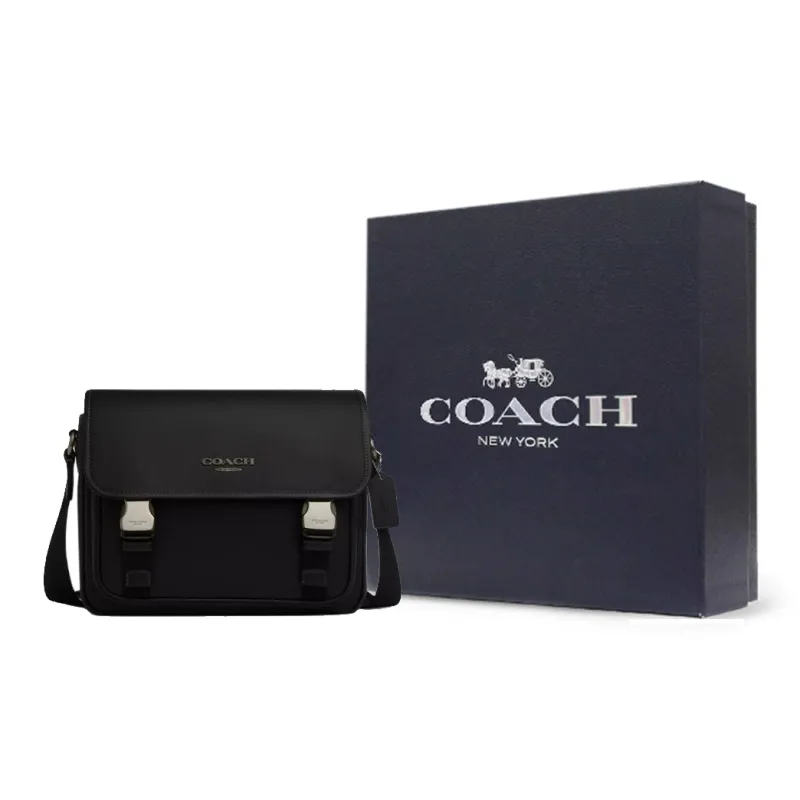 COACH Smooth Calf Leather Shoulder Bag, Crossbody Bag Men's Black-5