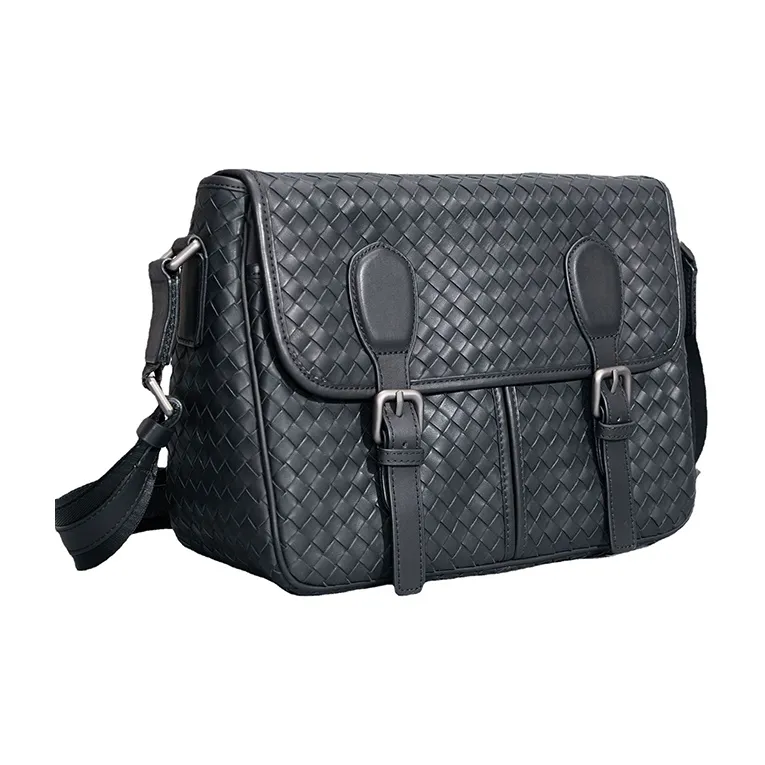DOSRFINI Top Grain Cow Leather Messenger Bag Shoulder Bag Crossbody Bag Men's Black-1