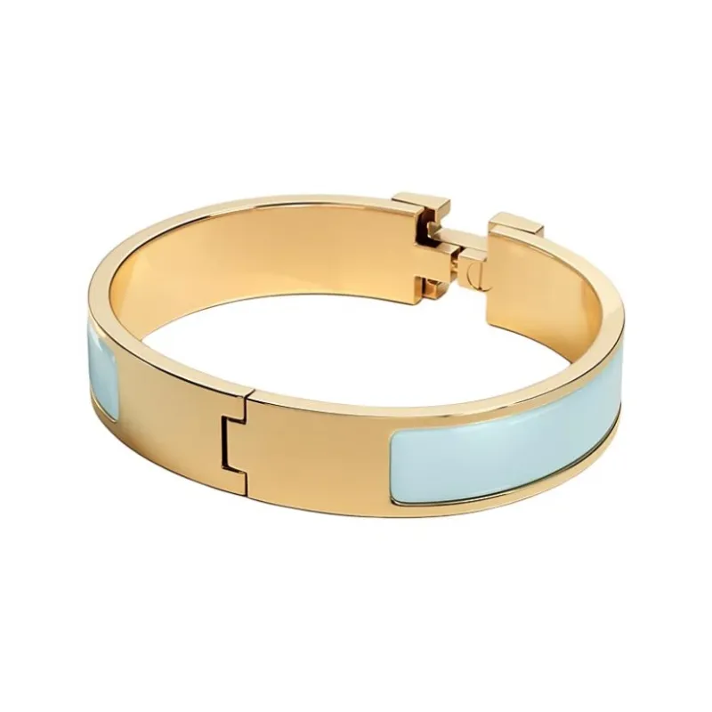 HERMES Enamel, Metal, Gold Plated Bangles Unisex Blue-1