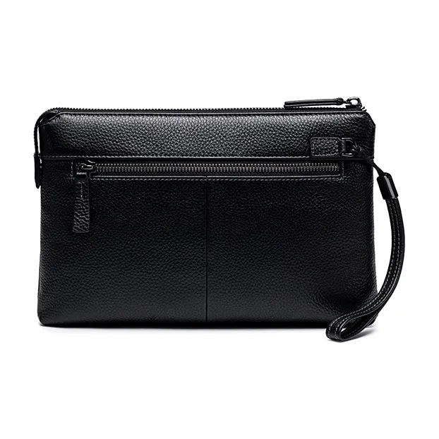 HLA Top Grain Cow Leather Clutch Handheld Wallet Tubas Men's Black-2