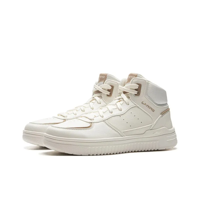 LiNing Qingyun Anti-Slip Wear-Resistant Breathable Height Increasing High-Top Casual Shoes Women's Mist White-2