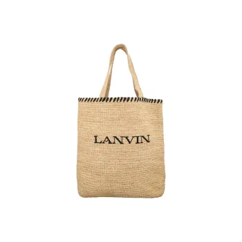 Lanvin Wicker Tote Bag Shopping Bag Shoulder Bag Handbag Women's Beige