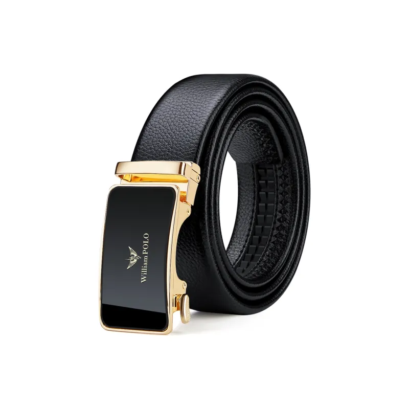 WilliamPOLO Cow Leather Leather Belts Men's Gold 3.5cm Width-0
