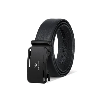 WilliamPOLO Cow Leather Leather Belts Men's White Logo Black Buckle Width 3.5CM