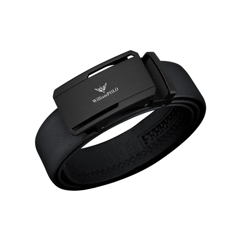 WilliamPOLO Cow Leather Leather Belts Men's White Logo Black Buckle Width 3.5CM-2
