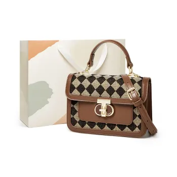 15 MINS Fabric With Synthetic Leather Shoulder Bag Women's Coffee