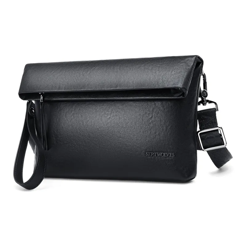 SEPTWOLVES Cow Leather Versatile Commute To Work Messenger Bag QPL Regular Unisex Black-1