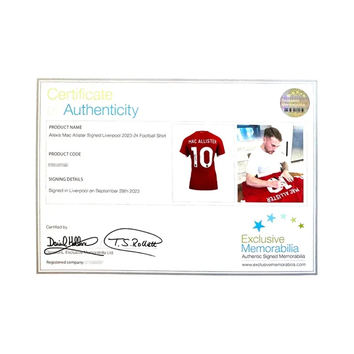 Three For McCarthy, Autographed Signature, Liverpool 2023 24 Season Jersey EM Certificate, Deluxe Framed-6