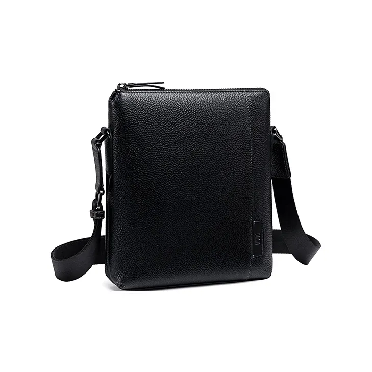 HLA Top Grain Cow Leather Leather Crossbody Bag Small Square Bag Regular Men's Black-1