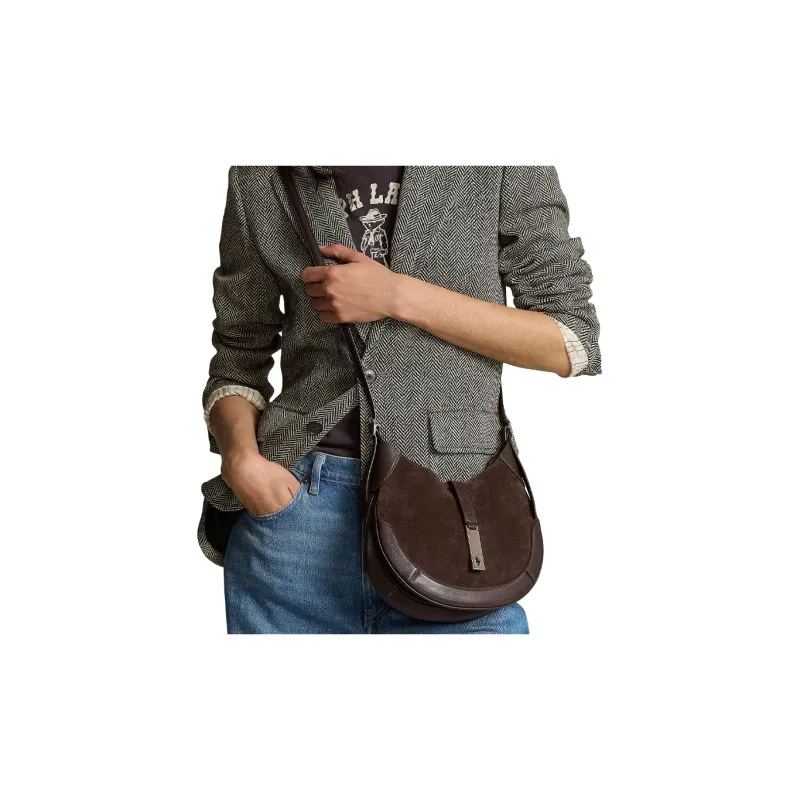 Polo Ralph Lauren Polo ID Nubuck Portable Crossbody Bag Shoulder Bag Small Size Women's Chocolate-4