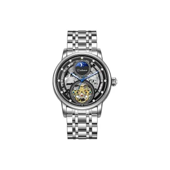 Dulunwe Automatic Mechanical Movement Steel Strap Watch Men's Watches Black Dial