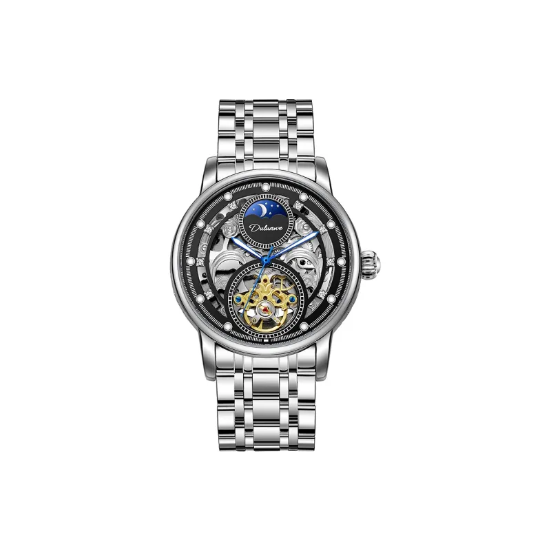 Dulunwe Automatic Mechanical Movement Steel Strap Watch Men's Watches Black Dial-0