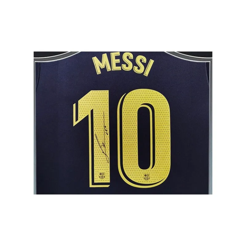 Three For Messi 20-21 Barça Signed Soccer Apparel Jersey Barcelona Away Framed With Certificate Of Authenticity-1
