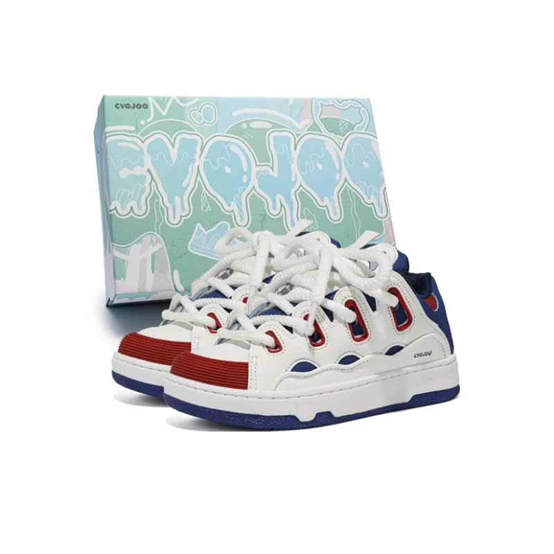 CVOJOO Gift Box Set Non slip Lightweight Low Top Skateboard Shoes Unisex White Blue Red-0