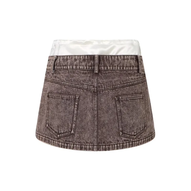 JAC FLEURANT Denim Short Skirts Women's Khaki-1