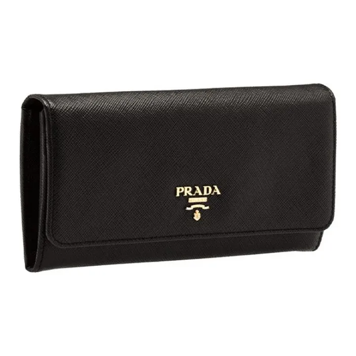 PRADA Saffiano Calfskin Clutch Wallet Women's Black-1