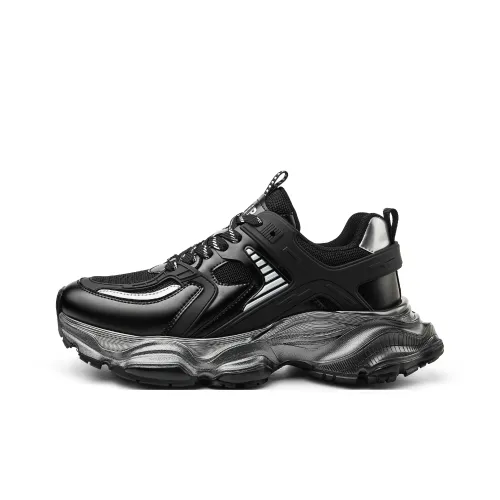 JEEP SPIRIT Slip Resistant, Breathable, Height Increasing Low Top Chunky Sneakers Men's Black