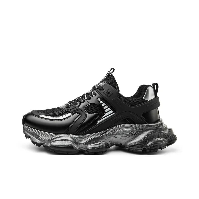 JEEP SPIRIT Slip Resistant, Breathable, Height Increasing Low Top Chunky Sneakers Men's Black-0
