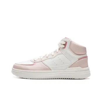 LiNing Qingyun Wear Resistant Slip Resistant Breathable Height Increasing High Top Casual Shoes Women's White Pink