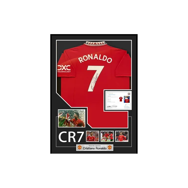 Three For Cristiano Ronaldo Ronaldo Personal Autograph Manchester United Jersey EM Certificate Framed-1