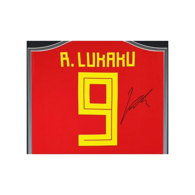 Three For Lukaku 2018 World Cup Belgium National Team, Autographed, Soccer Apparel Jersey, Includes Certificate Framed-3
