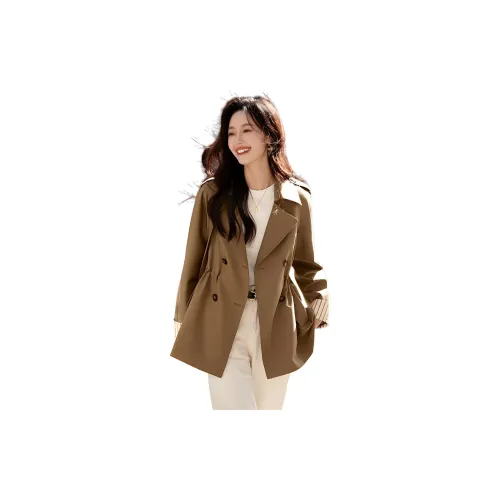 Mo Han Yi Mei Trench Coats Women's Light Coffee