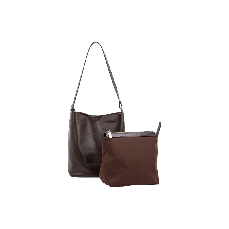 VENOF Cow Leather Bucket Bag, Handbag, Shoulder Bag Women's Vegetable Tanned Coffee/Vegetable Tanned Black-0