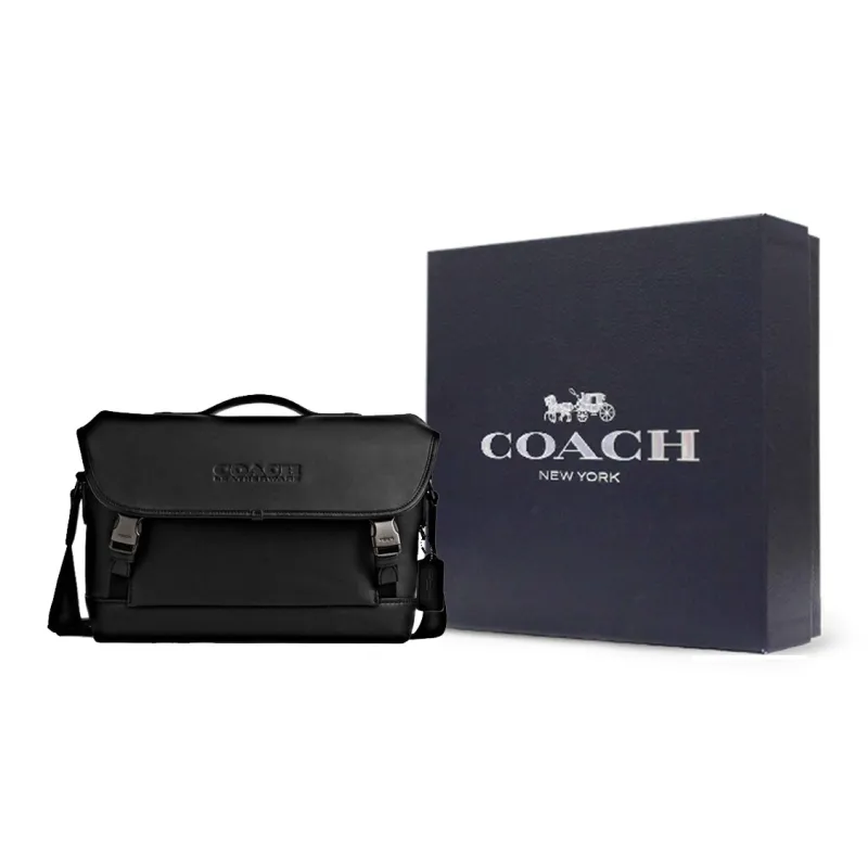 COACH League Leather Shoulder Bag Crossbody Bag Handbag Large Size Men's Black-5