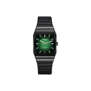 RADO Automatic Mechanical Movement Unisex Watch 32.5mm Green Dial Ceramic Watch Case Rubber Strap