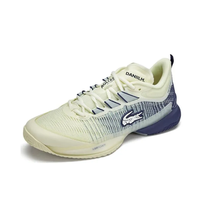 LACOSTE Slip Resistant Low Top Casual Shoes Men's Light Yellow Navy Blue-2