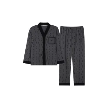 MIIOW Pajama Set Men's Gray Wave Pattern