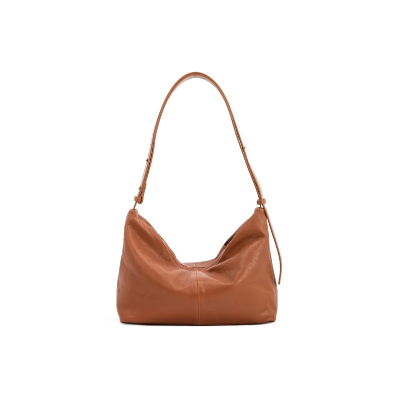 VENOF Sheepskin Dumpling Bag Shoulder Bag Small Size Women's Light Tea Brown/Deep Black/Advanced Red-0