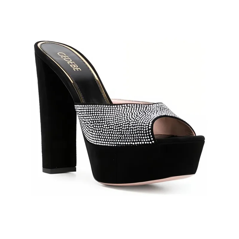 Gedebe Genuine Leather Sole Slide Slippers Women's Black-2