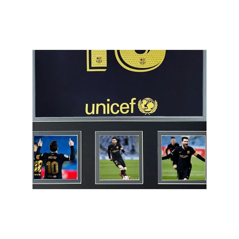 Three For Messi 20-21 Barça Signed Soccer Apparel Jersey Barcelona Away Framed With Certificate Of Authenticity-4