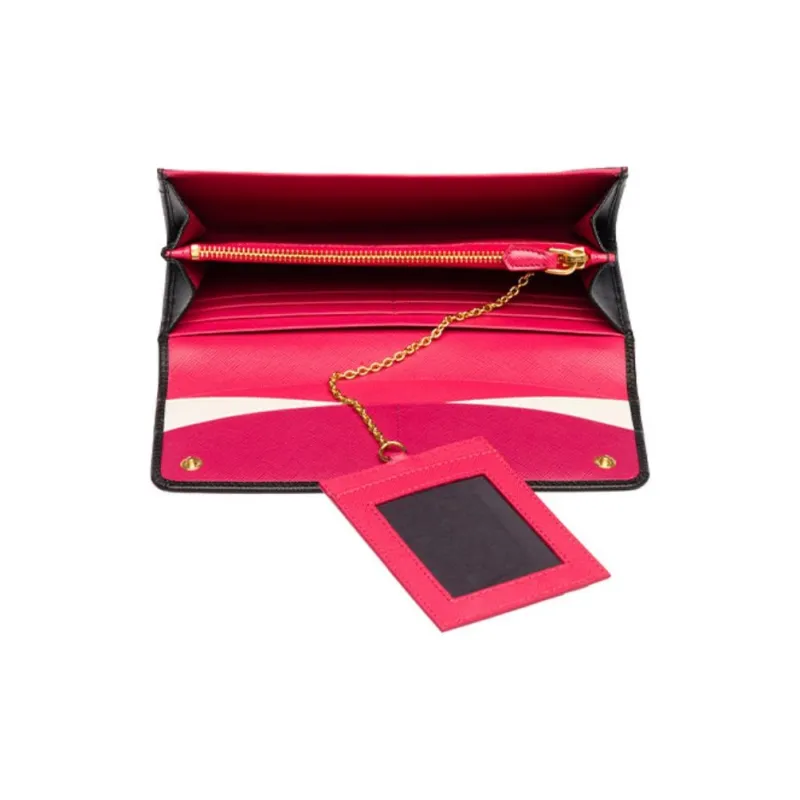 PRADA Saffiano Calfskin Clutch Wallet Women's Black-3