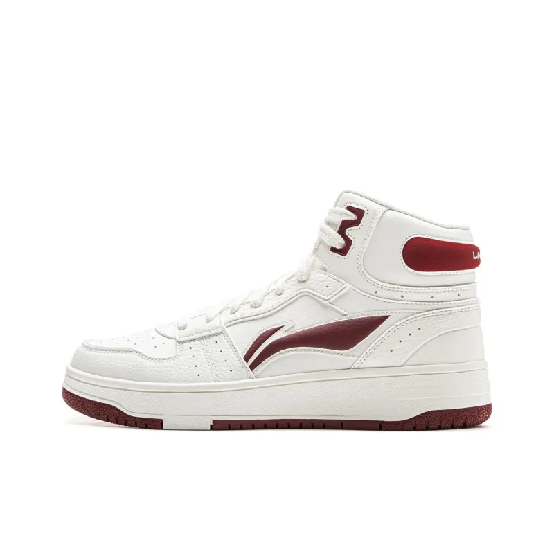 LiNing Tianji SOFT HI Anti Slip Wear Resistant Mid Top Skateboard Shoes Men's White Red-0