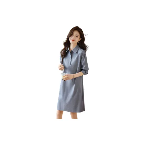 Mo Han Yi Mei Long-Sleeved Dresses Women's Blue