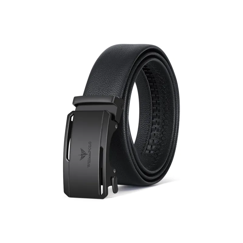 WilliamPOLO Cow Leather Leather Belts Men's Black Logo Black Buckle Width 3.5CM-0
