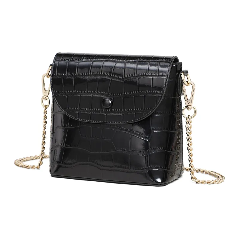 COMELY Cow Leather With Synthetic Leather Crossbody Bag Small Size Women's Ecru/Black-6