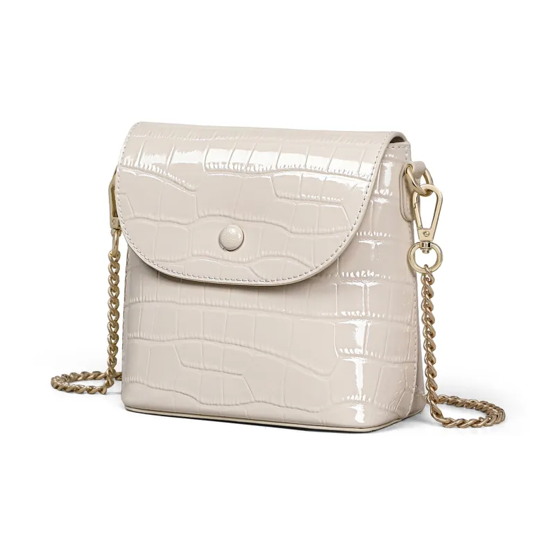 COMELY Cow Leather With Synthetic Leather Crossbody Bag Small Size Women's Ecru/Black-2