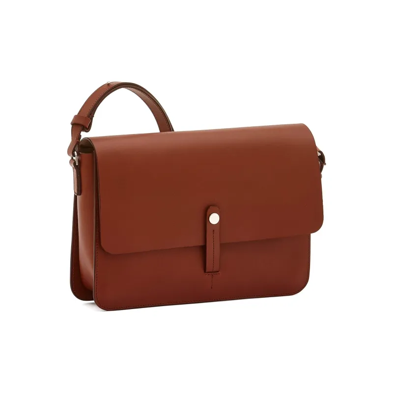 Il Bisonte Tanned Cow Leather Shoulder Bag, Crossbody Bag Trumpets Women's Red Chestnut-1