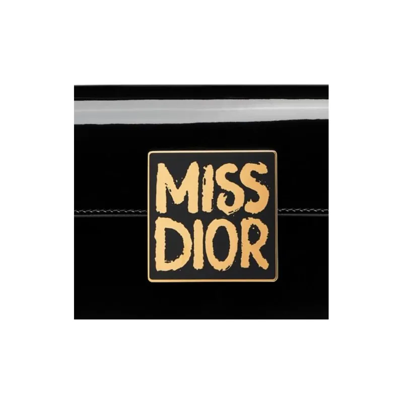 DIOR Miss Dior Patent Leather Calfskin Handbag Shoulder Bag Women's Black-3