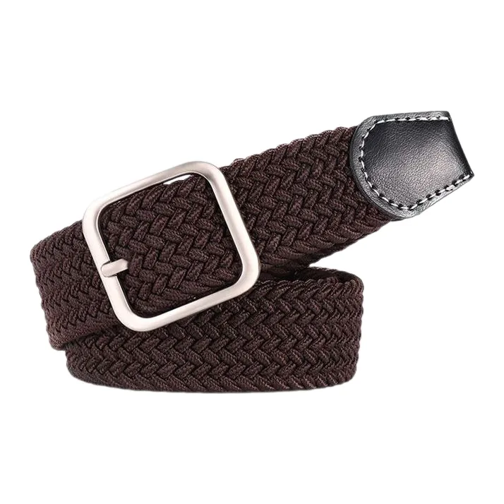 FUO Korean Style Woven Stretch Casual Alloy Free Perforated Pin Buckle Elastic Canvas Belt Unisex Width  3.8cm-4