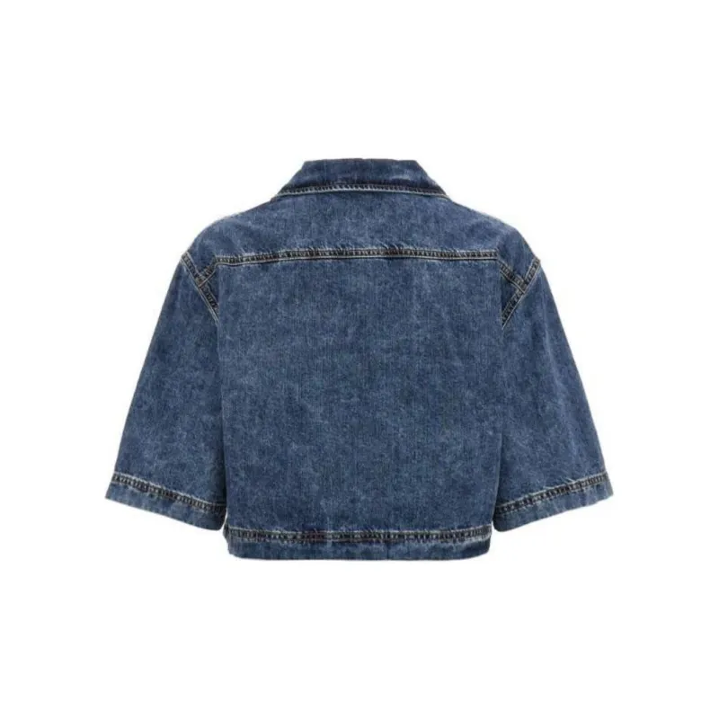 MOSCHINO Jeans Button Up Cropped Denim Shirt-1
